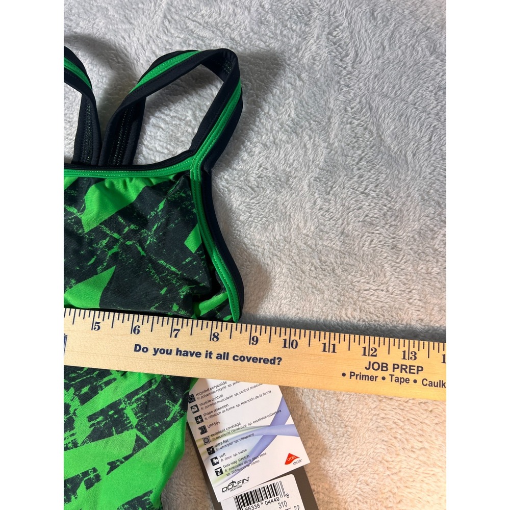 Dolfin DBX Scoop‎ Neck V-Back Keyhole Green & Black Training Swimsuit Girls 4/6 - Picture 8 of 8